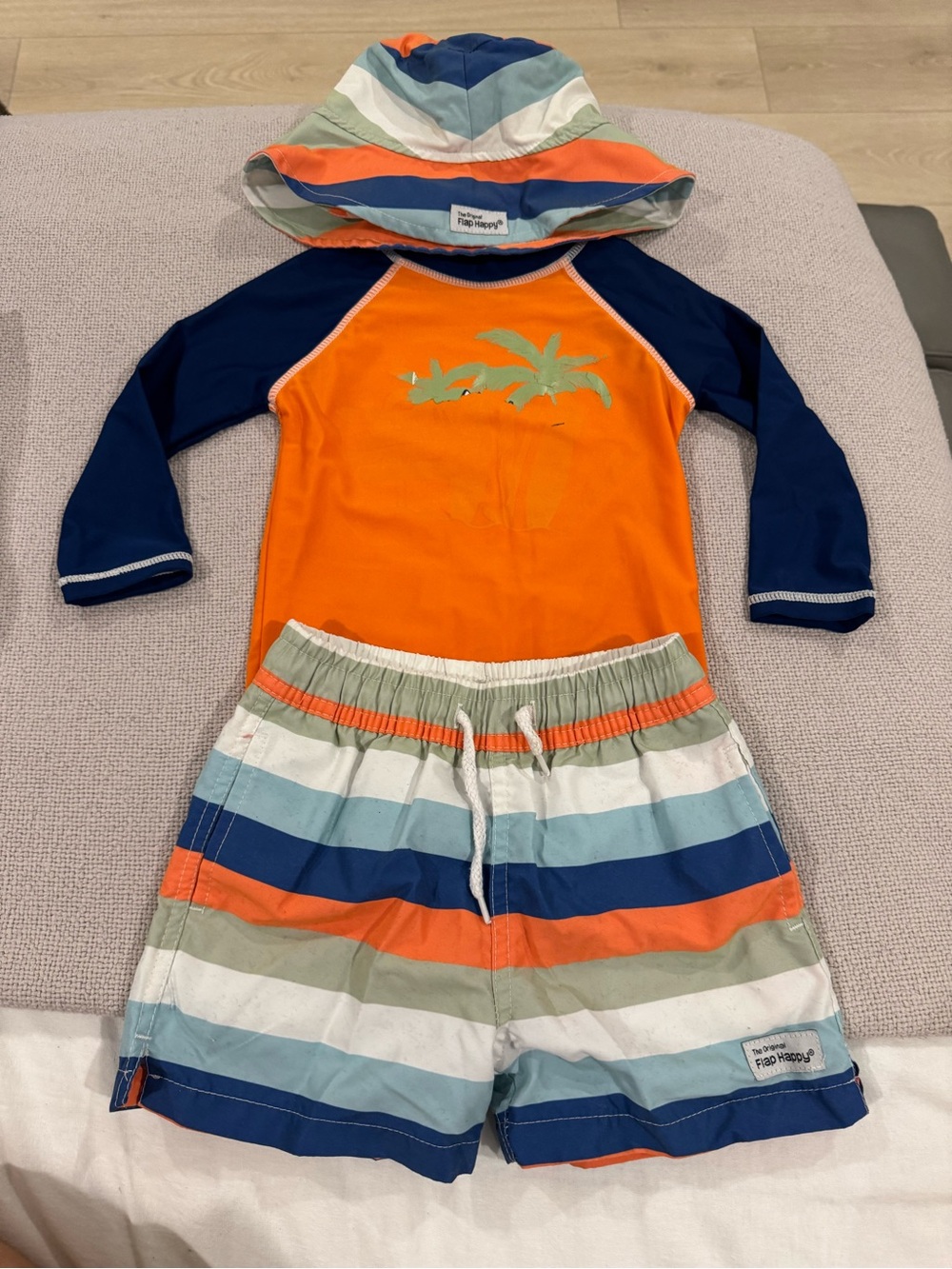Flap Happy Bright Orange and Navy Toddler Swim Top